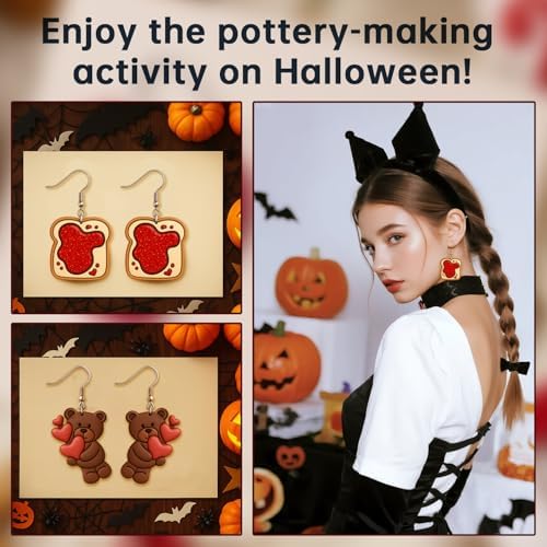 9 Pack Skull Plant Polymer Clay Cutters - Strawberry Honey Jar/Bread Slice/Skull Potted Plant/Balloon Bear/Cat with Scarf, Ideal for Earrings & Earring Cutters
