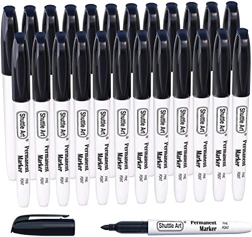Shuttle Art Black Permanent Markers, Fine Tip Pens, 24 Pack, Quick Drying