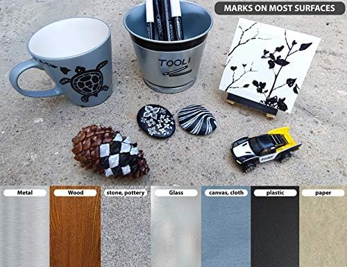 TOOLI-ART Black And White Acrylic Paint Markers Paint Pens Set For Rock Painting, Canvas, Mugs, Metal, Glass Paint, Fabric, Wood, DIY. Non Toxic, Quick Dry,Waterbas (EXTRA FINE & MEDIUM)