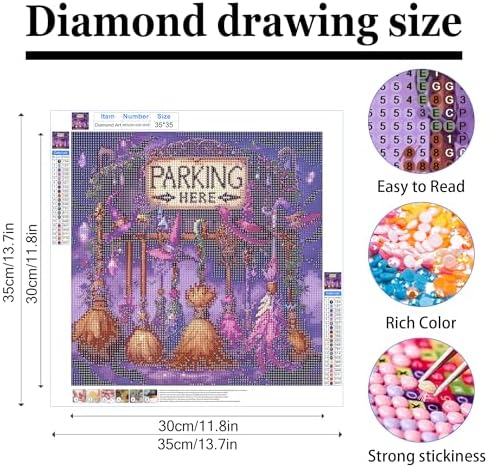 ckdiluy Halloween Diamond Art Kits for Adults Beginners, 5D DIY Witch Broom Diamond Painting Kits, Full Round Drill Magic Hat Diamonds Painting Dots Gem Art Crystal, Home Wall Decor 13.8X13.8 Inch