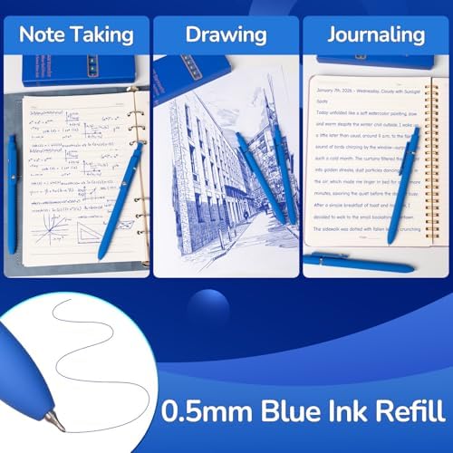 YOXMJDB 6 Pcs Blue Ink Pens for Journaling 0.5mm Fine Point Blue Gel Ink Pens, Smooth Writing Quick Dry Pens for Note Taking, Gift Set for Women & Men (6 Pcs Blue Gold)