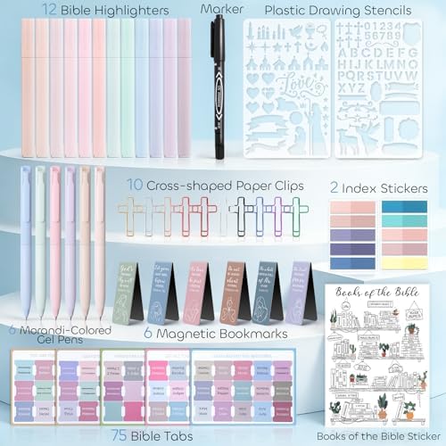 XKDOUS Bible Study Supplies, Bible Journaling Kit with Highlighters，Morandi