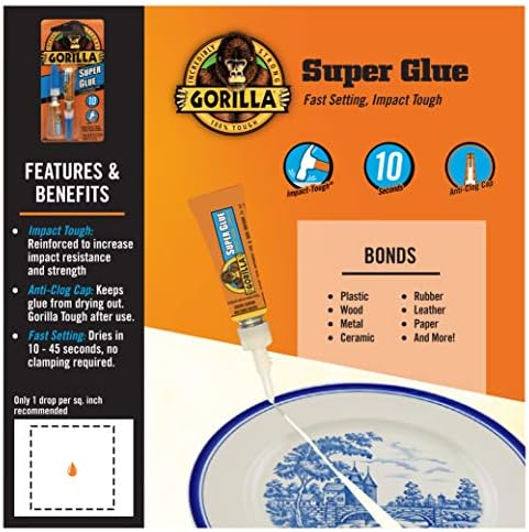 Gorilla Super Glue, Fast‑Setting, Impact‑Tough All‑Purpose Adhesive with Anti-Clog Cap, 4-3 g Tubes, (Pack of 1) - Clear