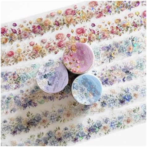 PET Tape Stickers for Journaling Supplies,Flower Scrapbook Stickers for DIY