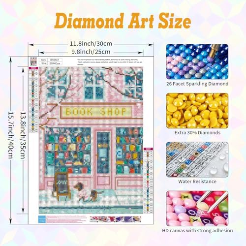 Book Shop Diamond Art Kits for Adults Beginners 12x16 in, DIY Craft Gift