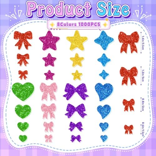 1000PCS Glitter Foam Stickers, Colorful Heart & Bow Stickers, Self-Adhesive Foam Stickers for Scrapbooking Greeting Cards Sweet Themed Party Decor Kids Art Projects & Holiday Supplies