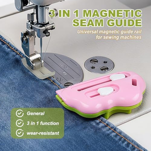 3 in 1 Magnetic Seam Guide for Sewing Machine with Seam Rippers & Needle Threader, 2026 New Multifunctional Magnetic Sewing Guide Hemmer with Scale Universal Sewing Supplies & Accessories (Pink-B)