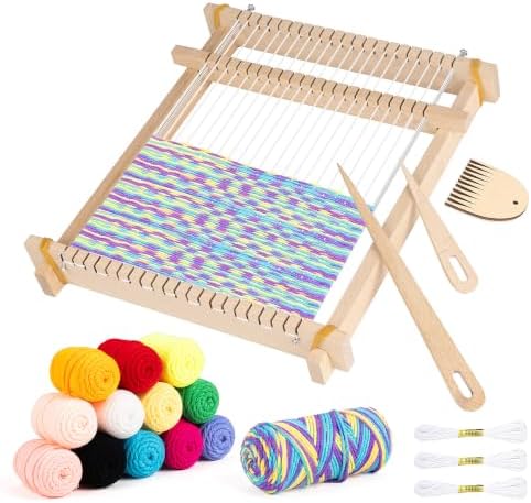 Weaving Loom for Kids,12 Colors Yarn 9.45"x11" Large Metal Bar Weaving Kit