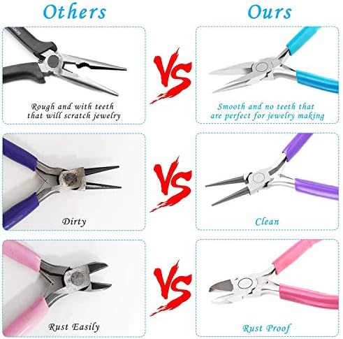 Acejoz Jewelry Making Tools Kit: 6pc Set, Including Needle Round Nose, Wire Cutters, Crimper & End Nippers for Beading & Craft