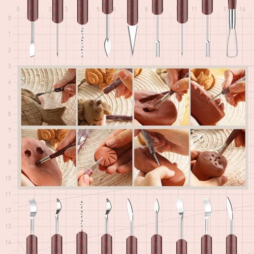 11PCS Clay Sculpting Tools Kit, Polymer Clay Tools for Pottery, Double-Head Ceramics Tool for Carving, Air Dry Clay, Pottery Kiln, Pottery Wheel, Shaping, Molding, Modeling, Adults, Students, Supplies