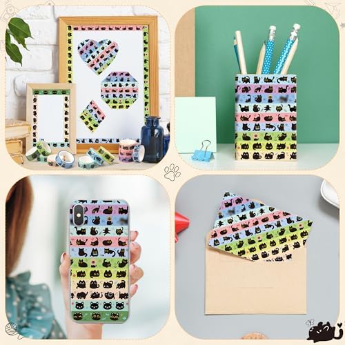 Black Cat Washi Tape - 24 Pcs Cute Trendy Black Cat Design Cute Eco-Friendly Masking Tape Decorative DIY Crafts Artist Tape Set School Office Journal Kids Art Supplies Gift Wrapping