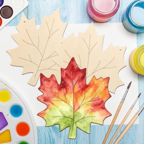 Unfinished Fall Wreaths Wood Crafts to Paint Set of 3, 11" Bulk Fall Leaves Wreath Ornaments for Painting, Unfinished Wood Cutouts DIY Ornaments for Front Door with Ropes