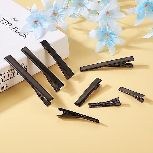 100Pcs Black Alligator Hair Clips 5 Sizes Metal Barrette Hair Clips Single Prong Hairpins for Bows Hair Accessories Making, 35/46/56/65/77mm