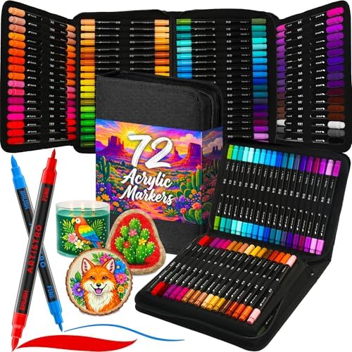 ARTISTRO Acrylic Paint Markers, Dual-Tip Paint Pens, Black 72 Pack | Brush & Fine Precision Tips, Painting & Calligraphy, Multisurface for Fabric, Rock, Glass Painting, Wood, DIY, Craft, Canvas