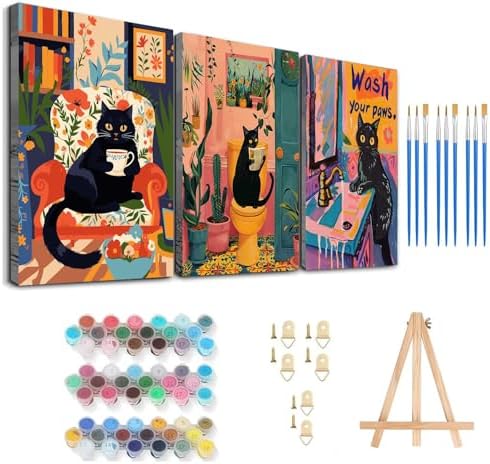 Axquilon 3 Packs Black Cat Framed Paint by Numbers Kit for Adults 8x10in