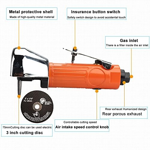 Air Cut Off Tool with 5Pcs 3-inch Die Grinder Cut-Off Wheels, Pneumatic Metal Sheet Cutting Tool, Heavy Duty Air Cutter Cut off Tool