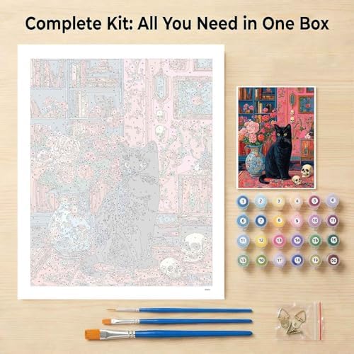 Amphol Paint by Numbers Kit for Adults - Mystic Black Cat Paint by Numbers Kit for Beginners, 16”x20” DIY Oil Painting Kit on Unframed Canvas for Home Wall Decor, Stress Relief with Acrylic Paint Set