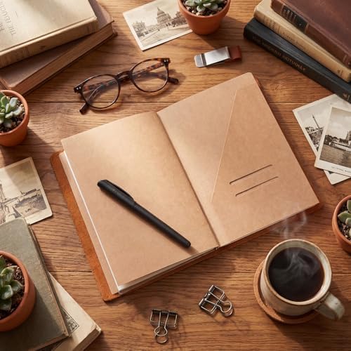 Thenshop Leather Travel Notebook 3 Inserts,Brown,A5 Size