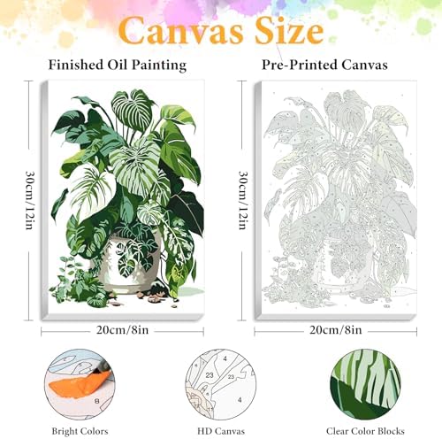 Framed Paint by Numbers Kit for Adults, Tropical Plant Decor 8x12 Inch