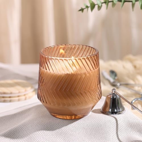6 Pcs 13.5 OZ Terracotta Large Candle Jars for Making Candles, Ribbed Unique Candle Jars, Glass Jars with Wooden Lids and Labels for Candle Making Supplies, Container, Gift