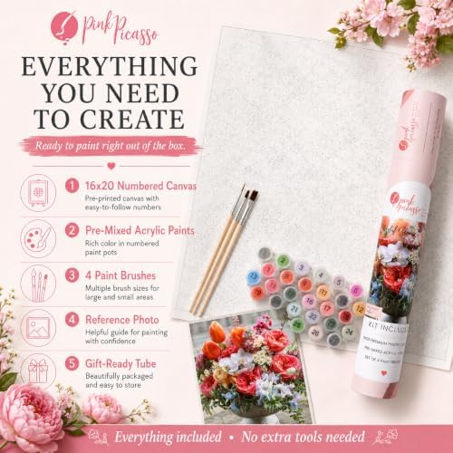Pink Picasso Paint by Number Kit, for Adults & Teens,16x20, Blissful Blooms