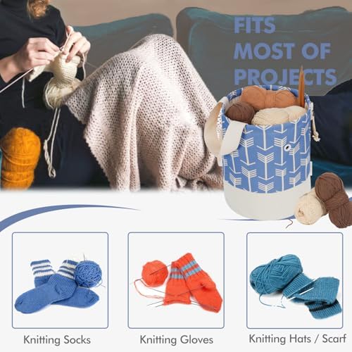 TOGETRUE Yarn Bag, Knitting Crochet Bag, Portable Yarn Storage Bags Organizer for Crocheting Project,Store Skein Ball, Short Knitting Needle (Large, Blue)