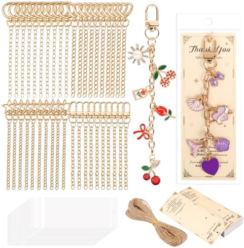 Riwiuue 40 Pcs Keychain Making Kit, Gold Key Chain Making Supplies