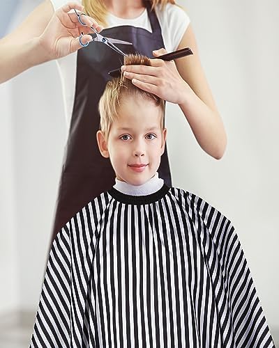 Professional Hair Cutting Cape with Neck Duster Brush, Large Size Salon Barber Cape for Men, Women and Kids(White with Black Stripes)