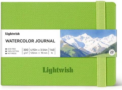 Watercolor Journal - 100% Cotton Hot Press Paper | 20 Sheets 40 Pages | 300GSM (140lb) | PU Leather Cover Watercolor Sketch Books for Artists Painting,Mixed Media 4.9 in x 3.5 in