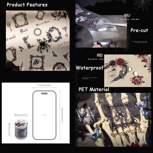 Gothic PET Tape Stickers for Scrapbooking, Frames Journal Stickers for DIY