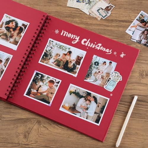 potricher 12 x 12 Inch Large DIY Scrapbook Photo Album 40 Pages, Red | Thick Kraft Paper Scrap Book Photo Albums, Memory Book for Wedding, Anniversary, Baby, Family, Travel, DIY Projects