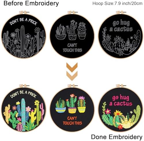 Louise Maelys 3 Pack Funny Cactus Embroidery Kit for Beginners DIY Craft
