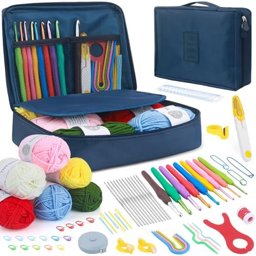 MECHEER Crochet Kit for Beginners, 67 Pcs Knitting Kits Crochet Set with Yarn, Ergonomic Crochet Hooks 0.6mm-6.0mm, Portable Crochet Starter Kit for Travel