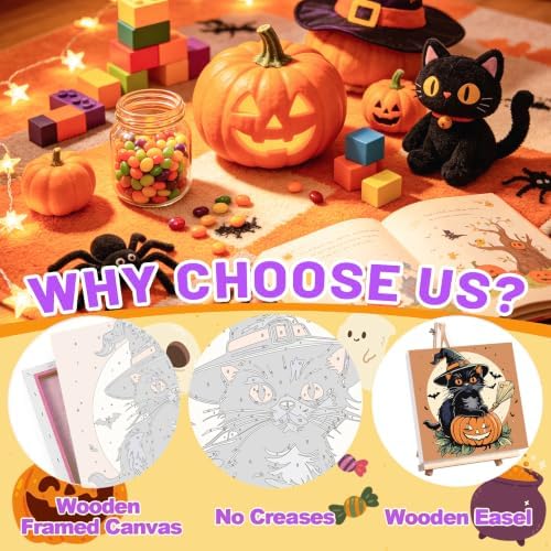 4 Pack Halloween Paint by Number for Kids with Wooden Frame - Wooden Easel
