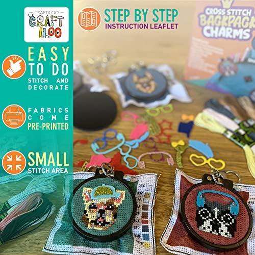 Dogs Cross Stitch Kits for Kids - 5 Stamped Beginner Needlepoint Sets