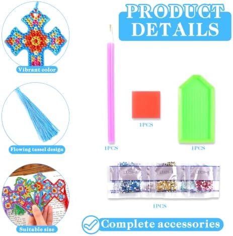 4 Pcs Cross 5d Diamond Art Bookmarks, DIY Acrylic Crystal Christian Bookmark with Tassel, Handmade Crafts Religious Book Mark Gift for Book Lovers Women Girls Teenagers Creative Decor
