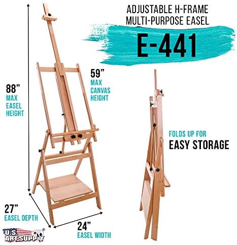 U.S. Art Supply Large Adjustable H-Frame Multi-Purpose Studio Artist Easel