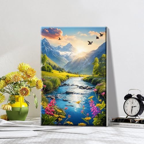 ATDMS Paint by Numbers Kit for Adults with Frame Landscape Paint by Number with Easel Mountain Easy Adult Paint by Number Kits Sunset Paint by Numbers Kit on Canvas for Gift Home Wall Decor 8x12 Inch