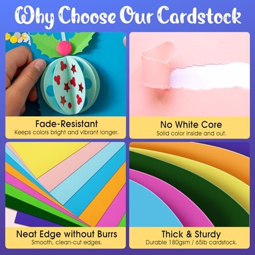CreGear 40 Sheets Colored Cardstock Paper 8.5 x 11, 10 Colors Card Stock