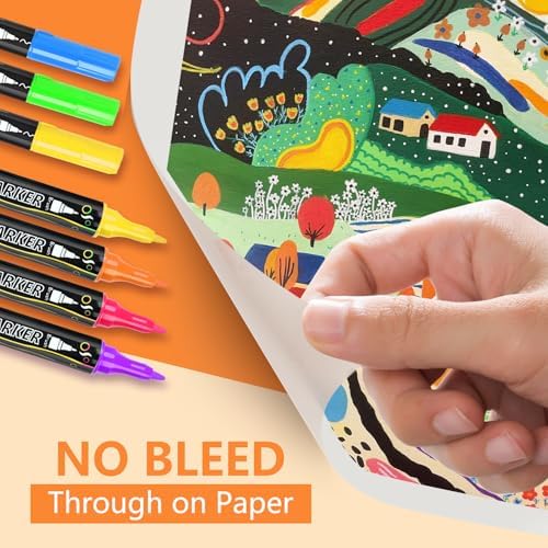 100-Pack Acrylic Paint Pens, Dual Tip with Brush & Fine, Carrying Case | 88 Regular +12 Metallic Color, Ideal for Rock, Canvas, Wood, Fabric, Black Paper, Photo Album, Card Making, DIY Crafts