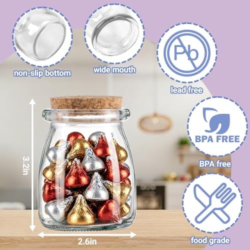 30 Pack 7oz Glass Jars with Cork Lids & PE Lids, Yogurt & Candle Jars