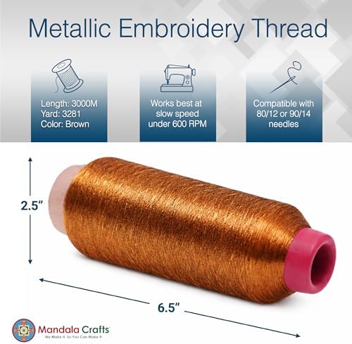 Mandala Crafts Metallic Brown Embroidery Floss for Sewing, 3281 Yard Spool