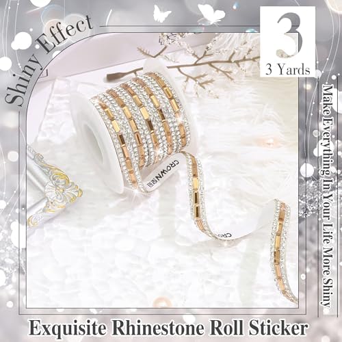Gold Rhinestone Ribbon Self Sticky 1 CM Width Glass Crystal Ribbon
