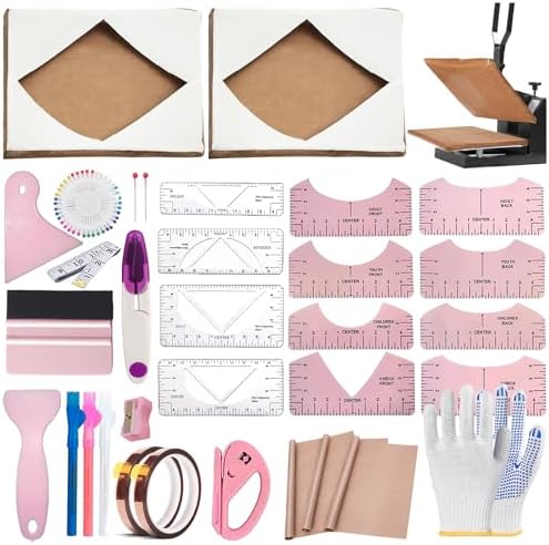 DNSGOOR Sublimation Shirts Tool Kits for Vinyl Alignment with 2 Pcs Heat Press Platen Wrap Cover 16 x 24 Inch for Cricut Heat Press HTV Vinyl Center Designs,Craft Sewing Accessories