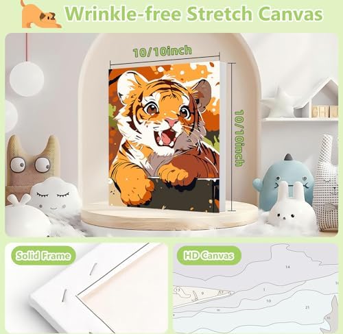 Reivworl Framed Tiger Paint by Numbers Kit for Adults Beginner 10×10 inch