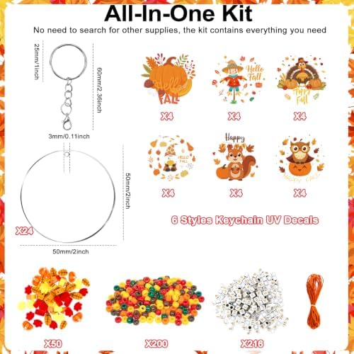 24 Set Fall Thanksgiving Crafts Kits, Fall DIY Keychain Crafts Bulk Set