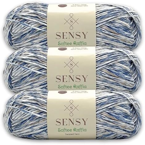 S Sensy Softee Raffia - Polyester Raffia Yarn 3 Skeins Ocean 109 Yards 4 oz