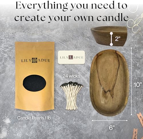 LILY LADUE Black Sand Candle Kit - 1Lb/16Oz Pearled Candles Sand and Wicks (24) with Wood Holder, Unscented Aroma Beads, Reusable Pearled Candle Wax for DIY Home Kit, Powder Beads Refill Available