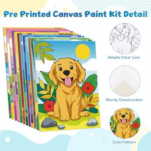 Louise Maelys 5x7Inch Pre Drawn Canvas for Painting for Kids, 12Pack