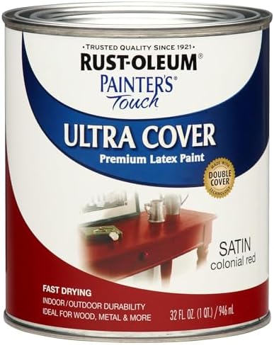 Rust-Oleum 267333 Painter's Touch Latex Paint, Quart, Satin Colonial Red, 1 Quarts (Pack of 1)